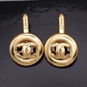 Chanel Gold Plated Vintage Logo Round Cufflinks Gold